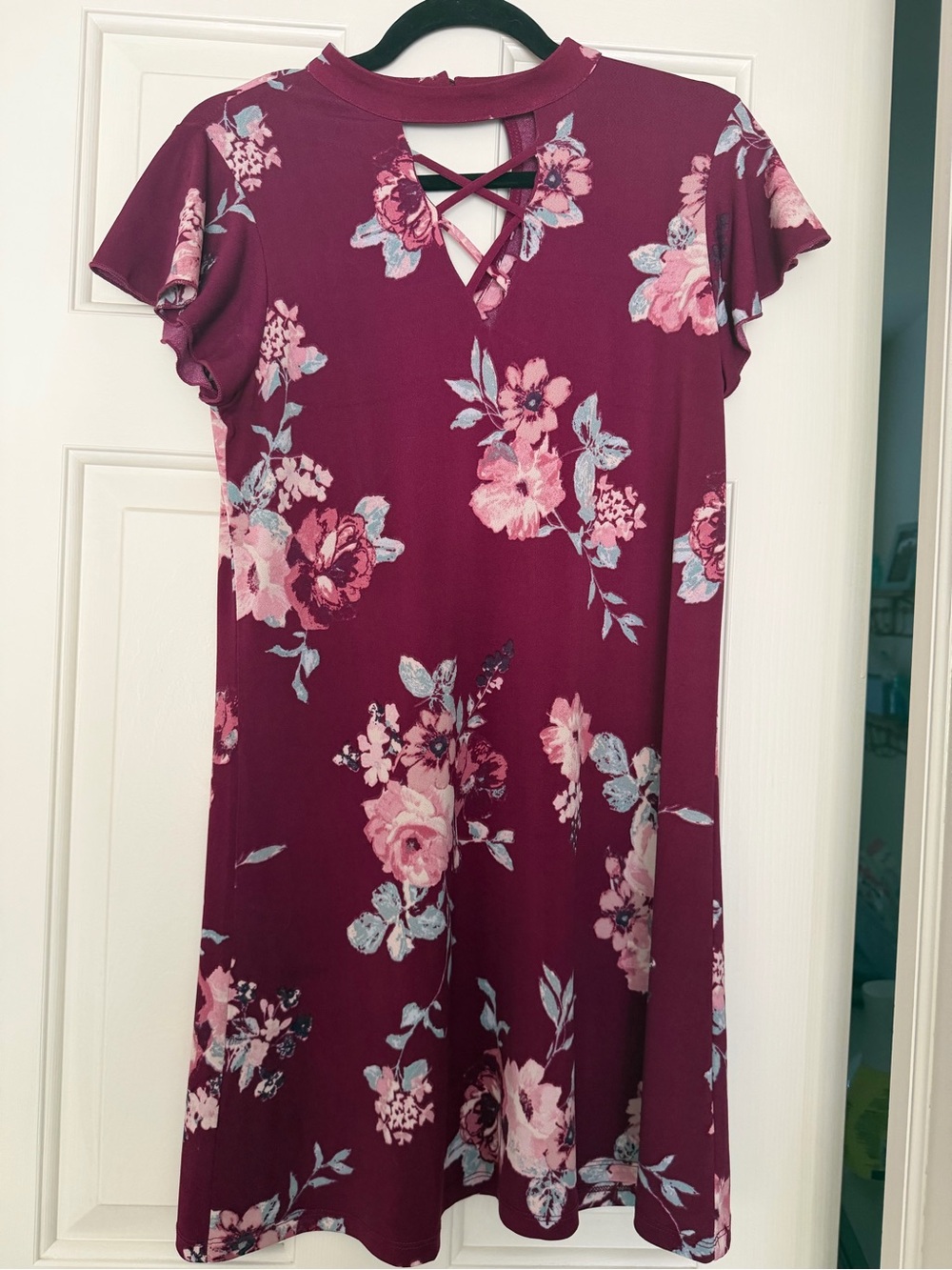 Floral Crisscross Dress - Burgundy and Pink